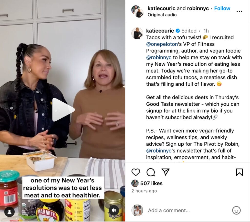 Robin Arzón & Katie Couric's Instagram post.